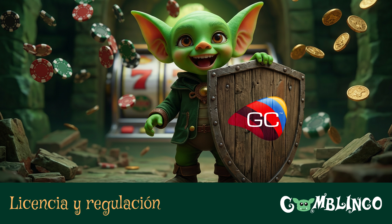 Licencias y regulación de Gomblingo: El sonriente duende del casino con casco y monedas de oro como símbolo de una experiencia de juego segura.