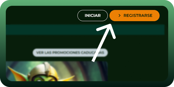 Para iniciar el registro en Gomblingo: Una flecha roja apunta al botón naranja "Registrarse" en el sitio web.