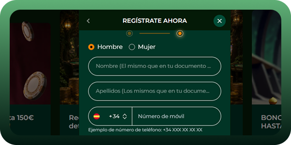 Datos personales de Gomblingo: El segundo paso del registro consiste en introducir el género, el nombre y apellido, y el número de teléfono móvil.