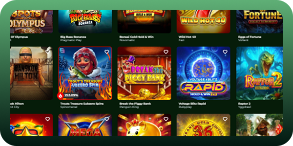 Selección de juegos en Gomblingo Casino: Un resumen de varias máquinas tragamonedas populares, como Big Bass Bonanza, Gonzo's Quest y Pink Elephants 2.